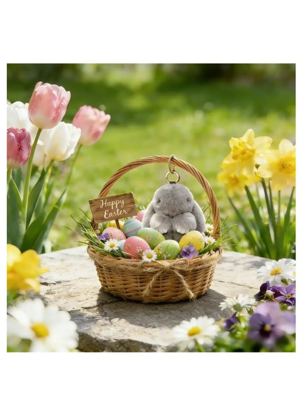 Fluffy Bunny Keychain Plush Stuffed Animal Charm Faux Fur for Keys Backpack